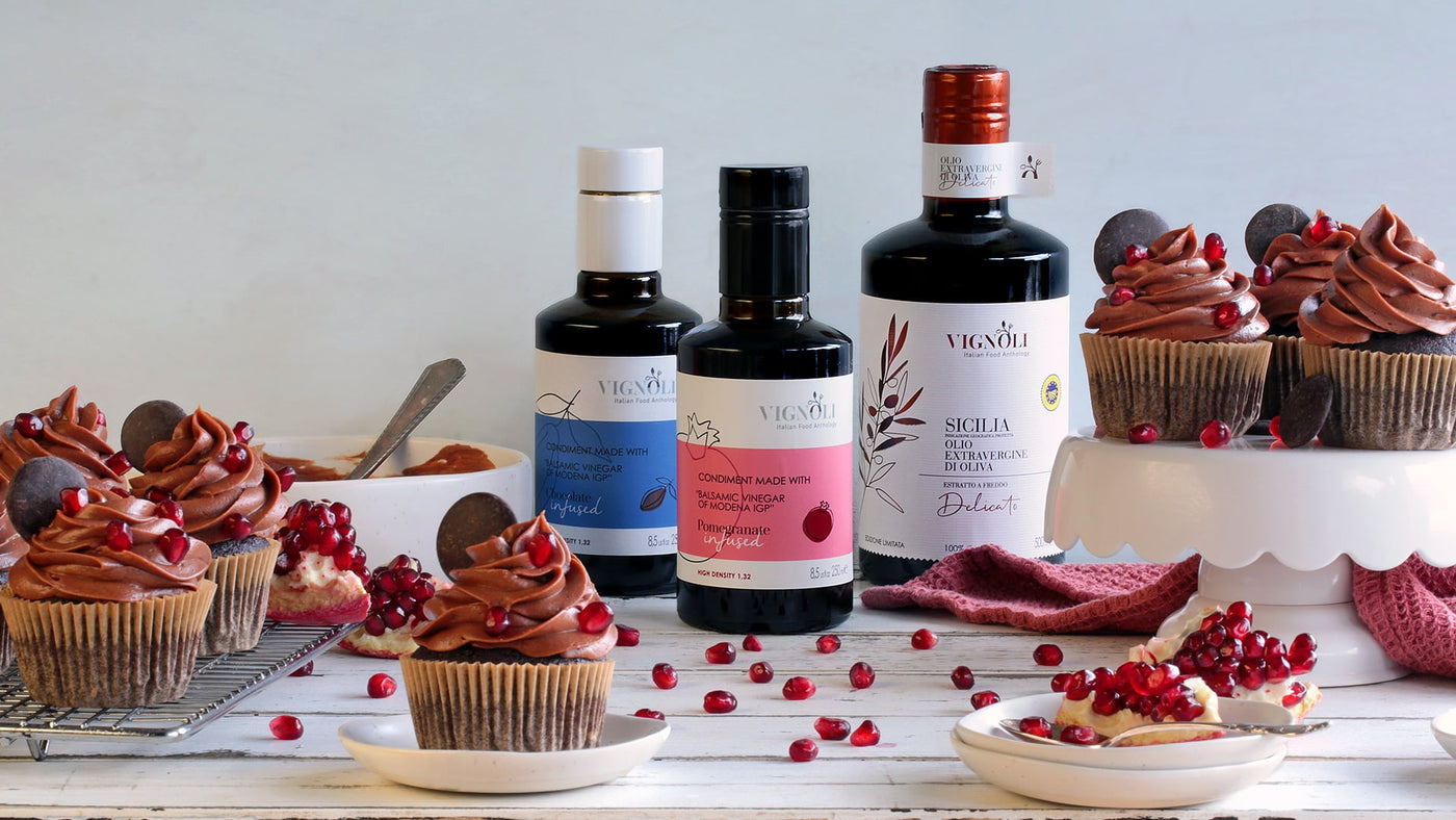 Chocolate Pomegranate Balsamic Cupcakes