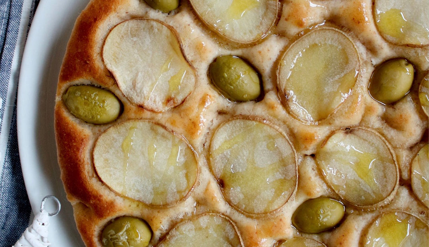Focaccia with potatoes and olives