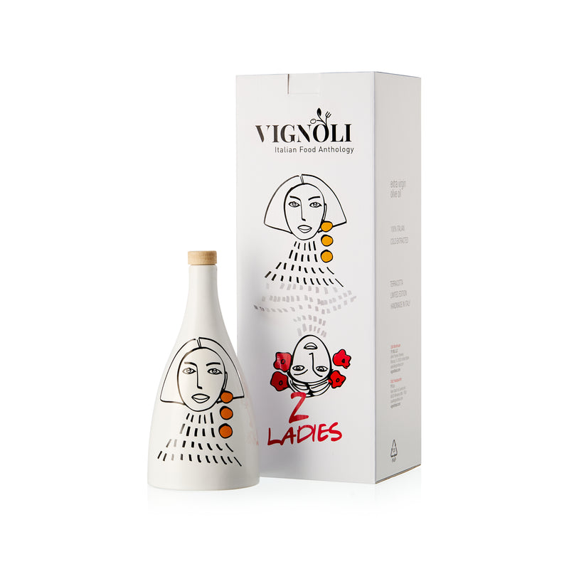 “2 Ladies” Ceramic Olive Oil Bottle - Lamp Edition - White