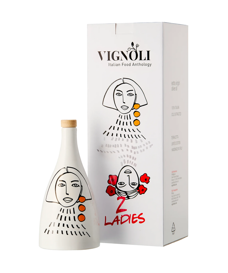 “2 Ladies” Ceramic Olive Oil Bottle - Classic Edition - White