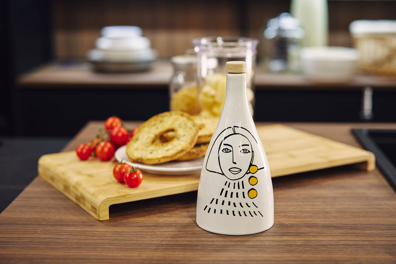 “2 Ladies” Ceramic Olive Oil Bottle - Lamp Edition - White