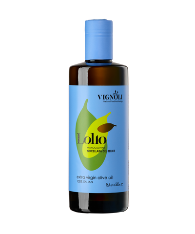 Vignoli Lollo Monocultivar Nocellara Del Belice Extra Virgin Olive Oil front view 16.9oz bottle