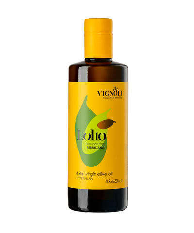 Vignoli Lollo Monocultivar Peranzana Extra Virgin Olive Oil front view 16.9oz bottle