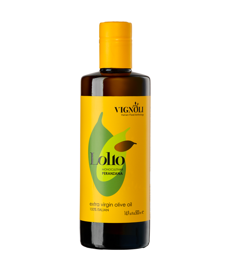 Vignoli Lollo Monocultivar Peranzana Extra Virgin Olive Oil front view 16.9oz bottle