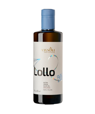 Vignoli The Healthy Pair: Organic & High Polyphenol Extra Virgin Olive Oils front of 16.9oz Lollo Organic bottle
