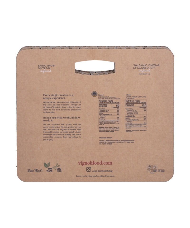 Taste of the Mediterranean: Infused Extra Virgin Olive Oil Gift Set back of set with nutrition facts