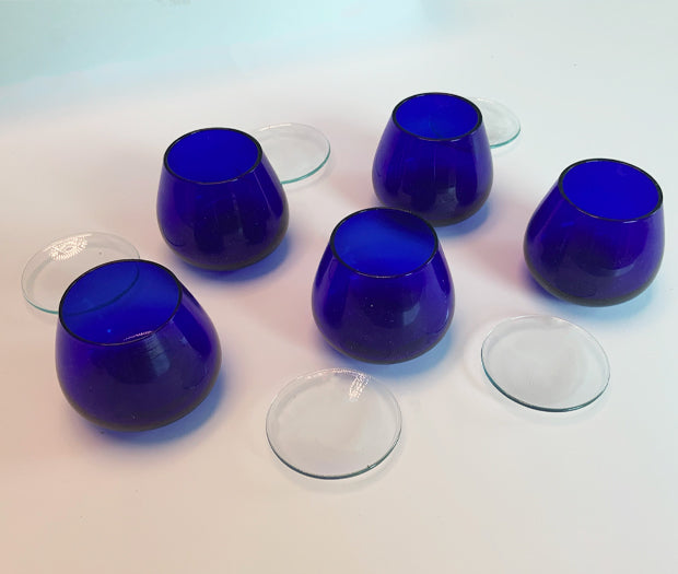 Blue Olive Oil Tasting Glass Set on table top view