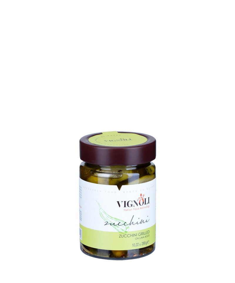 Vignoli Grilled Zucchini in Olive Oil front of 10.22oz jar
