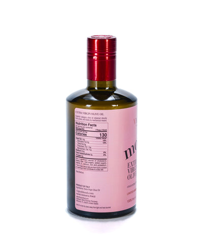 Vignoli Mom's Limited Edition Extra Virgin Olive Oil back of 16.9oz bottle with nutrition facts