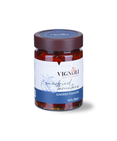 Vignoli Dried Tomatoes in Olive Oil front of 10.22oz jar