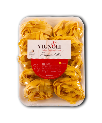 Vignoli Italian Pappardelle Egg Pasta front of 17.6oz box