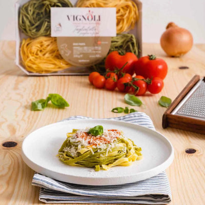 Vignoli Spinach Tagliatelle Italian Egg Pasta served on plate
