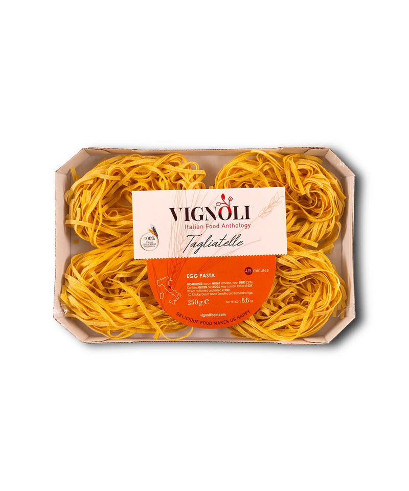 Vignoli Italian Tagliatelle Egg Pasta front of 8.8oz pack