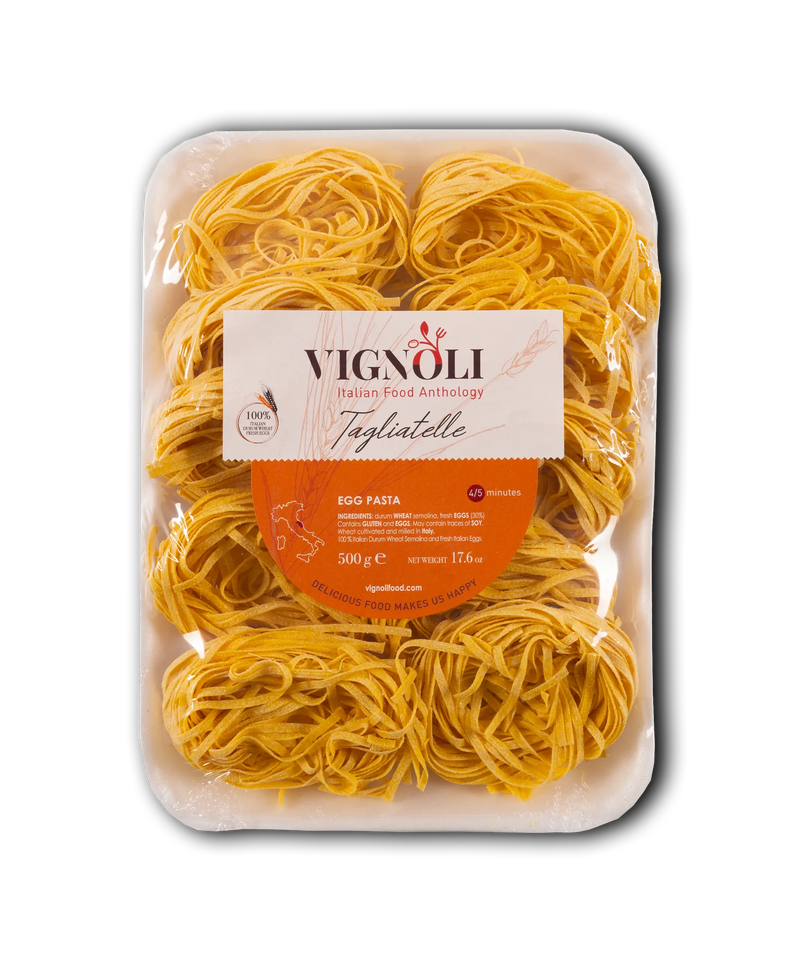 Vignoli Italian Tagliatelle Egg Pasta front of 17.6oz pack