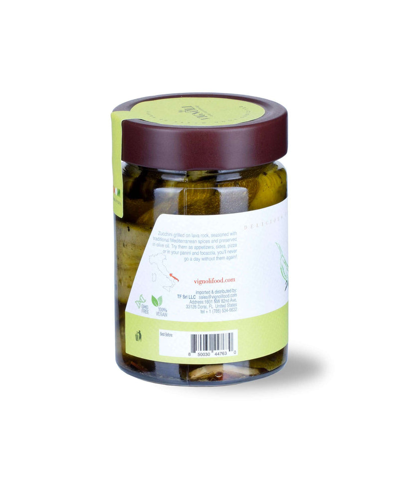 Vignoli Grilled Zucchini in Olive Oil back of 10.22oz jar
