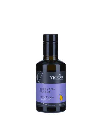Vignoli Meyer Lemon Infused Extra Virgin Olive Oil front of 8.5oz bottle