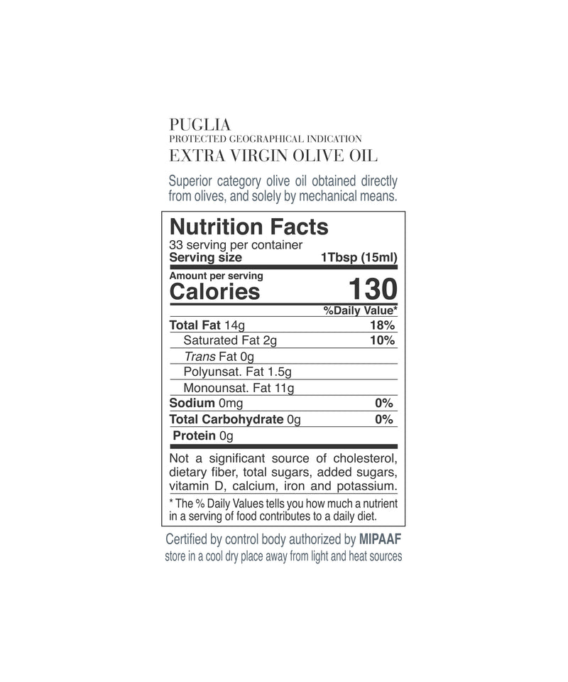 Vignoli Extra Virgin Olive Oil IGP Puglia - Intense nutrition facts