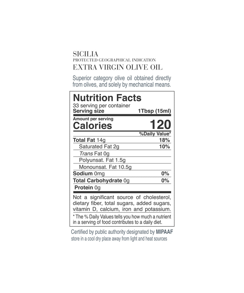 Vignoli Extra Virgin Olive Oil IGP Sicilia - Delicate nutrition facts